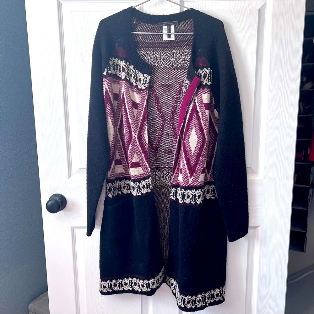 BCBGMaxAzria Chunky Open Front Aztec Print Southwestern Boho Cardigan